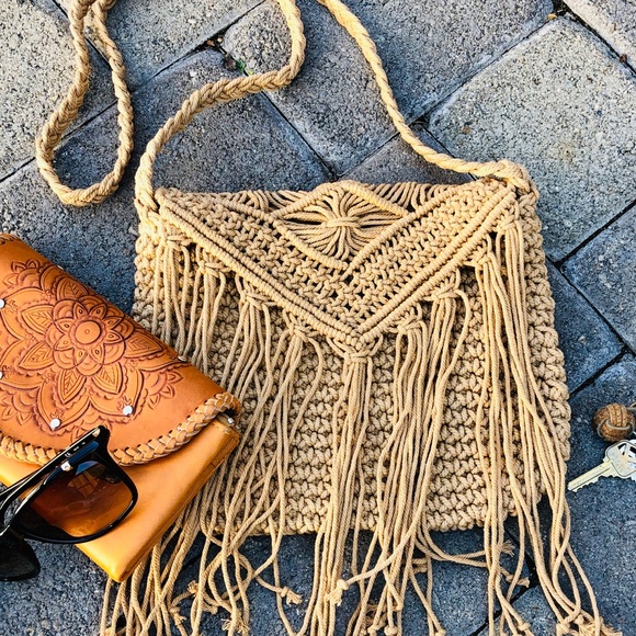 Handbags - ✨FRINGE MACRAME KNOTTED SHOULDER/CROSSBODY BAG✨
